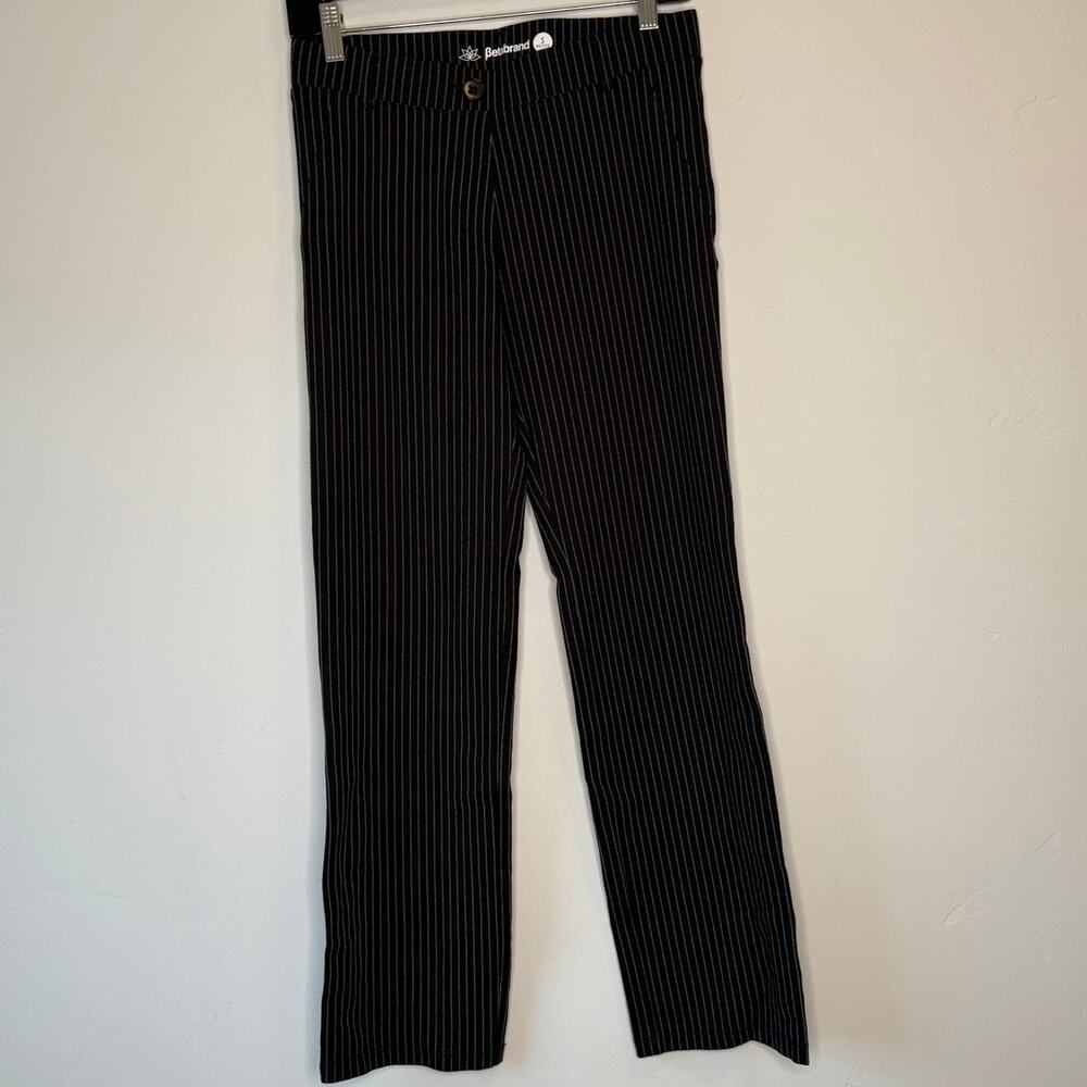 Betabrand PIB Black and White Pinstripe Straight Leg Pants - Picture 2 of 5